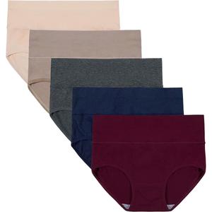 INNERSY Women's Underwear Cotton Briefs High Waisted Breathable Panties 5 Pack L