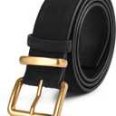 ALUSBELL Womens Suede Waist Belt with Gold Buckle Black 1.3inch (Black)