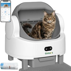 Gimars Open Top Design Self Cleaning Litter Box, Automatic Cat Litter Box for Multiple Cats & Senior Cats, App Control with Safety Sensors, Low Odor, Includes Trash Bags & Litter Mat