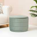 Round Storage Ottoman, 22.8" Velvet Footstool, Sage Green, 23"D x 23"W x 17"H