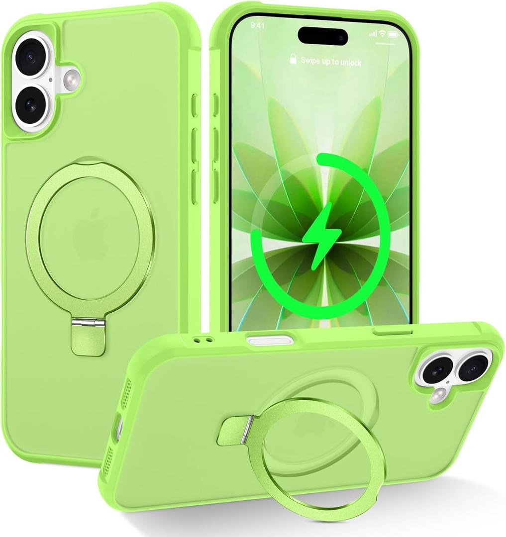 CHAOFEnG Magnetic Compatible with iPhone 17 Case with Stand [Military Grade Drop Tested][Compatible with Magnet] Ring Translucent Slim Hard Back Soft Edge, Sage