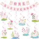One Silly Goose Decorations - 10 Pcs Pink Goosey Birthday Party Hanging Swirls Set for Kids Girls Flower Banner Decor for Wall Ceiling Cute First Streamer Backdrop Supplies Paper Ornaments