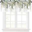 Sage Green Leaf Valances for Windows Spring Summer Kitchen Curtains for Window Over Sink Eucalyptus Botanical Rod Pocket Short Curtains for Small Window for Basement Bathroom and RV,54" W x 18" L