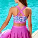 AIDEAONE Girls Swimsuit Two Piece Tankini Skirt Set with Boyshort Summer Beach Bathing Suit Size 6-14 (8-9 Years, C-pink Butterflies)