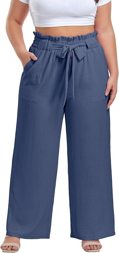 Womens Plus Size Ultra Lux Comfort Any Wear Wide Leg Pant, Navy Blue Pants 3XL