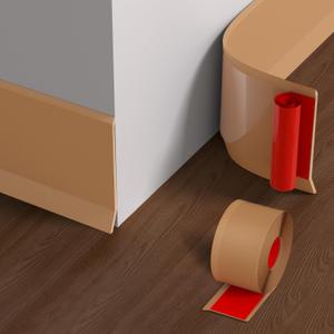Flexible Baseboard Molding Trim, 4 Inch x 20 Feet Vinyl Wall Base with 10% Wider Self-Adhesive Tape, Peel and Stick Cove Base, Rubber Wall Base Baseboard Trim for Garage, Living Room,Bathrooms, Brown