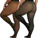 2 Pairs Plus Size Fleece Lined Tights Womens- Winter Warm Fake Translucent Thermal Pantyhose Leggings