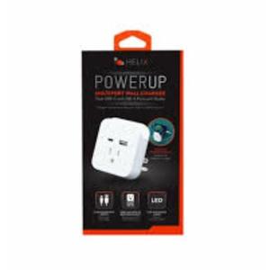 HELIX POWERUP MULTIPORT WALL CHARGER, Dual USB-C and USB-A Ports With Outlet