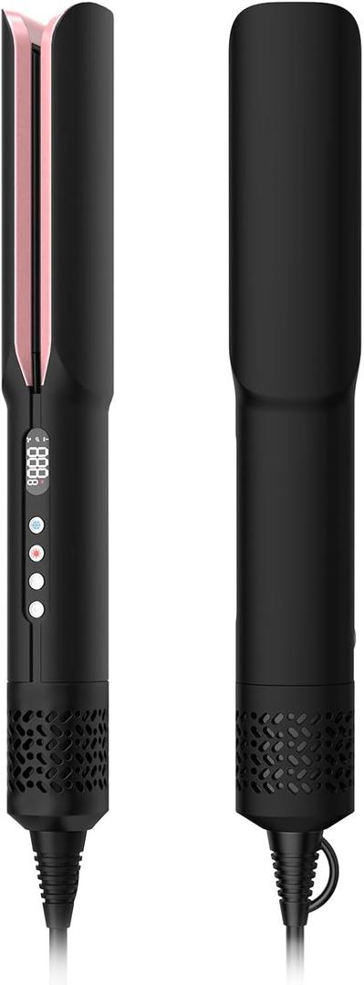 Hair Straightener - 2 in 1 Wet to Dry Hair Dryer and Straightener with High-Speed Airflow + Rapid Heat-Up + Customizable Temperature + LCD Display & Auto Shut-Off + No Heat Damage (Matte Black)