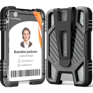 Oaridey ID Badge Holder with Metal Clip, Heavy Duty ID Card Holder Holds 5 Cards, ID Holder for Work, Carbon Fiber Bagde Wallet for School, Police, Office & Travel.