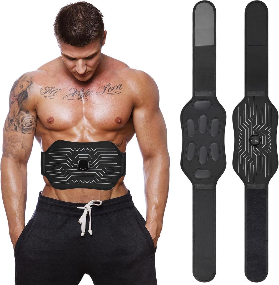 FDA Cleared, Abs Stimulator Muscle Toner - Abdominal Training Fitness Belt Portable Sport Exercise Workout Equipment (Black White)