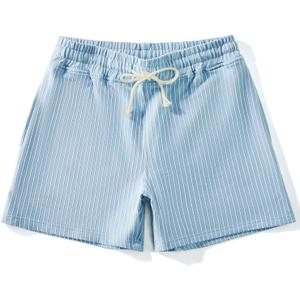 Mens Sweat Workout Shorts 5 Inch Inseam Terry Sweatpant Cotton Casual Striped Pajamas Summer Athletic Short (Small, Lightblue)