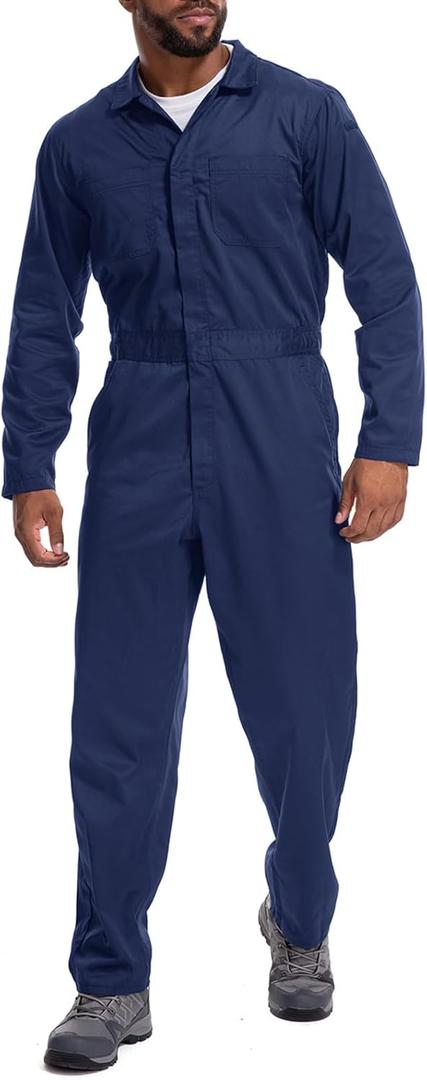 Coveralls for Men Long Sleeve Cotton Blend Work Jumpsuit with Multi Pockets Utility Work Wear (XX-Large, Blue)