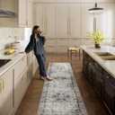 Machine Washable Kitchen Runner Rugs: 2'6"x8' Hallway Runner Rug Non Slip Low Pile Stain Resistant Soft Carpet Runners for Hallways Indoor Entryway Kitchen Laundry Room Beside Farmhouse (Brown And Green)