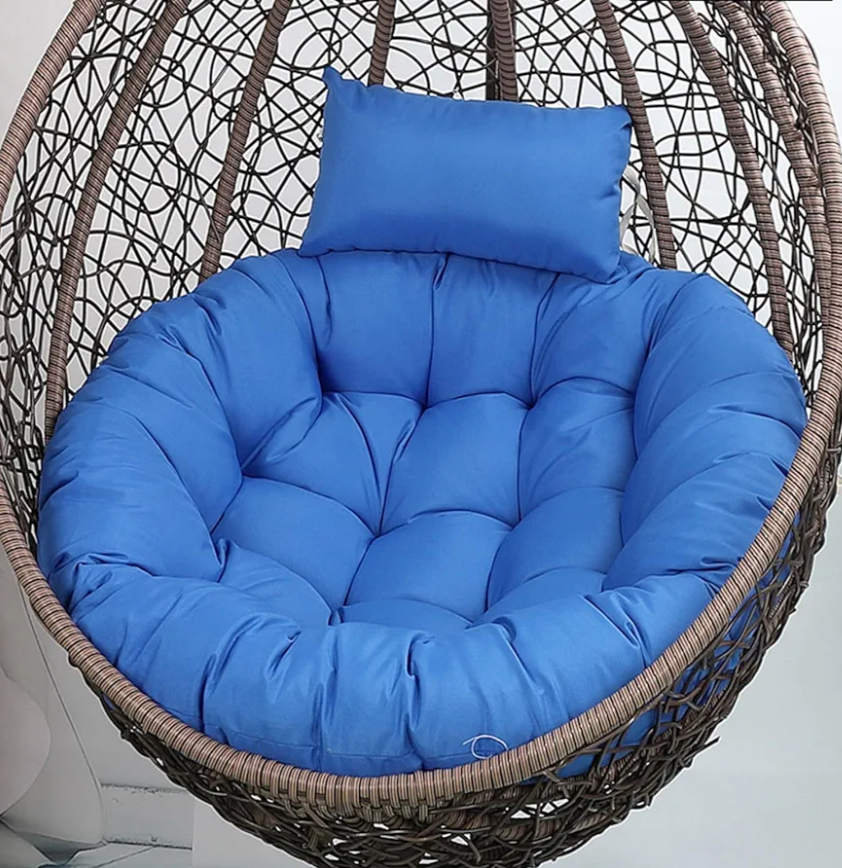 Outdoor Egg Chair Cushion Waterproof with Headrest Pillow Blue Thicken Hanging Chair Cushions Replacement for Proch Patio Backyard Furniture (Only Cushion) 45x45*4inch
