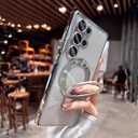 Clear for Samsung Galaxy S24 Ultra Case Magnetic Invisible Stand Built-in Camera Lens Protector Compatible with MagSafe Cover for Galaxy S24 Ultra,Silver