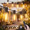 Minetom 55FT Outdoor String Lights with Remote, 25+2 Shatterproof ST38 LED Bulbs, Waterproof Patio Lights with 3 Modes, Dimmable & Connectable 2700K Hanging Lights for Backyard Porch Deck Balcony