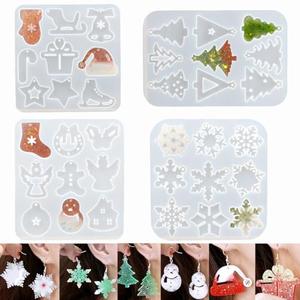 4pcs Christmas Earring Resin Molds Silicone, Resin Christmas Ornament Molds, Glossy Silicone Molds for Resin Earring, Art Craft,Keychains,Christmas Tree Decorations