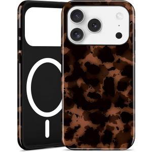 Jusy Compatible with MagSafe Brown Tortoise Shell Print Phone Case for iPhone 17 Pro Max, Amber Trendy Luxury Magnetic Soft TPU and Hard PC Protective Phone Cover for Women Girls - Brown