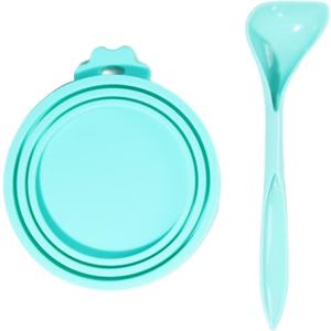 Pet Food Can Lids, Silicone Can Covers for Pet Food Cans, Universal Size Can Lids Covers for Dog and Cat Food, BPA Free Dishwasher Safe (1 Pack & Spoon, Multi-Colored) Cyan