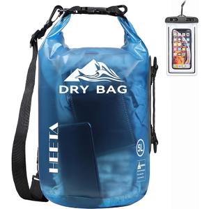 HEETA Dry Bag Waterproof for Women Men, Roll Top Lightweight Dry Storage Bag Backpack with Phone Case for Travel Swimming Boating Kayaking Paddle Board Camping Beach Accessories (Transparent Black, 5L)