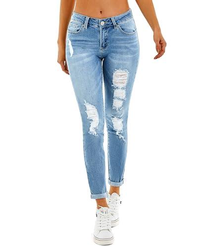 RHODANTHE Women's Ripped Boyfriend Jeans Stretch Skinny Trendy Jean Women Straight Distressed Jeans 4