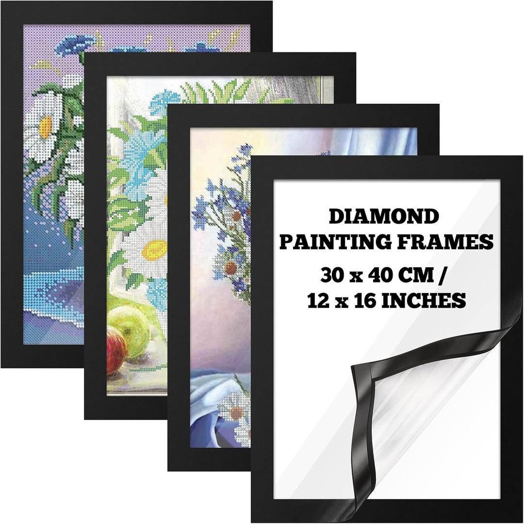 Unittype 4 Pack Diamond Painting Frames Magnetic Diamond Art Frames Self Adhesive for Painting Pictures Canvas Room Wall Window Door Decorations Accessories, Black(12 x 16 Inch/ 30 x 40 cm)