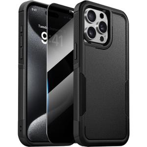 Diaclara Designed for iPhone 15 Pro Max Case, [with Privacy Screen Protector] [Anti Spy] [Military Grade Drop Protection] Heavy Duty Full-Body Shockproof Phone Case, Black