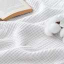 Bedsure 100% Cotton Muslin Blanket Queen Size for Bed - 4-Layer Breathable and Lightweight Thin Soft Summer Gauze Muslin Blankets for Adults, White, 90x90 Inches