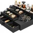 Cologne Organizer for Men,Solid Wood Cologne Stand with Drawer and Hidden Compartments, Nightstand Organizer,Dresser Drawer Organizers,Organizador de Perfumes,Perfume Stand Organizer for Bedroom,Black