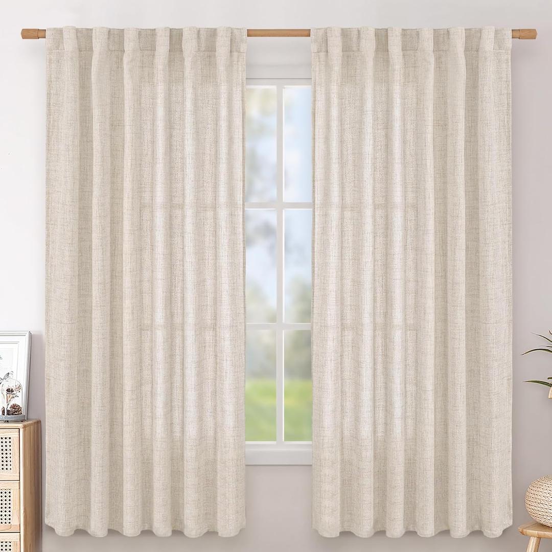 BGment Linen Curtains 63 Inch Length 2 Panels for Living Room - Semi Sheer Drapes Light Filtering Window Treatments with Rod Pocket Back Tab Lightweight for Bedroom, 52 X 63 Inch