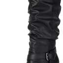 UTIKLIOU Women's Knee High Boots Wide Calf Slouchy Boots Low Heel Pull On Round Toe (6, Black-1)