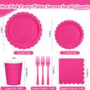 200Pcs Hot Pink Party Plates and Napkins, 9’’ Disposable Scalloped Hot Pink Paper Plates and 7’’ Hot Pink Dessert Plates Cups Napkins Forks Party Supplies for Birthday Party Decorations, Serves 40