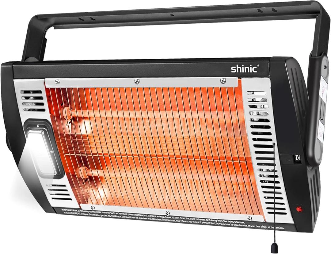 Electric Garage Heaters for Indoor Use, 1500W/750W Ceiling Mounted Radiant Quartz Heater with Work Light, 90 Rotation, 5 Mode Settings, Electric Heater for Garage, Shop, Patio Large Room (black)