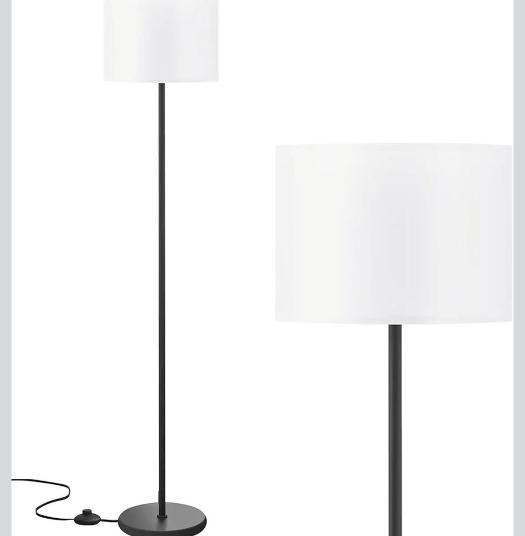 Modern Floor Lamp Simple Design with White Shade, Foot Pedal Switch, 60" Small Tall Lamps for Living Room Bedroom Office Dining Room Kitchen, Black Pole Lamp(Without Bulb)