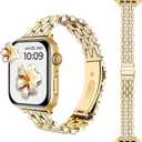 Dressy Gold iWatch Bands for Women - Compatible with Apple Watch Series 10-1/SE/Ultra, Fits 38mm/40mm/41mm/42mm(S10) - Luxury Designer Bracelet, Elegant Stylish Strap (38mm/40mm/41mm/42mm(S10))