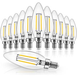 Hizashi E12 Candelabra Bulb 40 watt Equivalent, Dimmable Candelabra LED Light Bulbs Soft White 3000K, 90+CRI 4W 450LM B10 LED Candle Bulb, Candelabra Base, UL Listed, 12 Pack