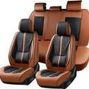 Huidasource Seat Covers, Luxury Nappa Leather Car Seat Covers Full Set with Velcro Adjustable, Airbag, Lumbar Support, Cooling＆Heating, Brown Car Seat Cover Fit for Most Cars SUV Trucks, Brown＆Black