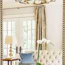 24"x36" Antique Gold Mirror with Beaded Frame, Gold Framed Mirrors for Bathroom, Rectangle Brass Decorative Mirror for Vanity Ornate Bedroom Living Room Hallway Fireplace