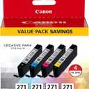 Canon CLI-271 Genuine BK/CMY 4 Color Value Pack, Compatible with MG6820, MG6821, MG6822, MG5720, MG5721, MG5722, MG7720, TS5020, TS6020, TS8020, and TS9020 (Optional) Printers