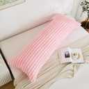 Full Body Pillow with Fluffy Stripe Faux Fur Removable Cover, Long Bed Pillow Adult 20x54 Inches for Side Sleeper and Pregnancy, Pink.