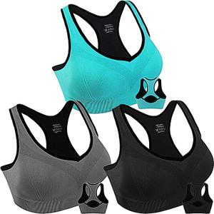 Double Couple Women Racerback Sports Bras for Women High Impact Workout Yoga Gym Fitness Bra (3X-Large, Black+Blue+Grey)