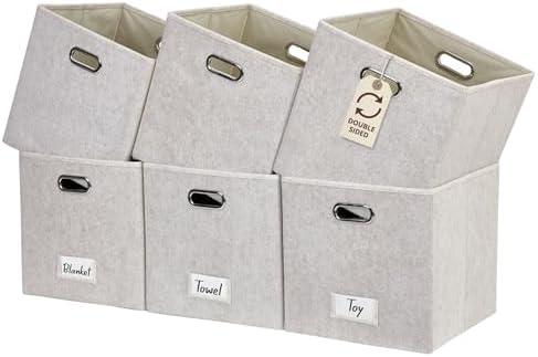 DECOMOMO Felt Storage Bins, 13 inch Cube Storage Bins with Labels for Organization (Cube 13" / 6pcs, Beige)