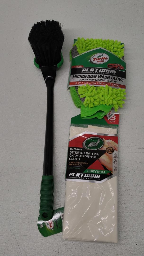 Turtle Wax Car Wash Set Of 3, Long Handle Brush, Microfiber Wash Glove