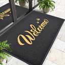 Welcome Mat Outdoor, 36x24 All-Season Waterproof Front Door Mat, All-Weather Quick Drying Doormat, Low Profile Indoor, Patio Porch Entryway Floor, Black-Gold (Large 36"x24")