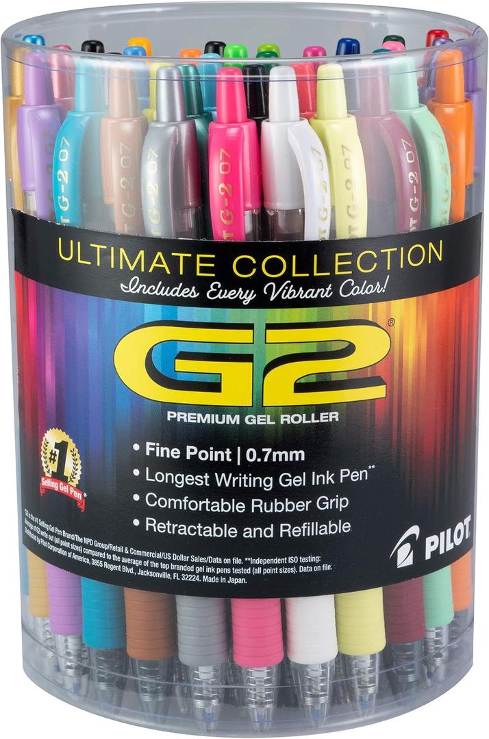 Pilot G2 Pens, Premium Refillable And Retractable Gel Ink Pens Fine Point 0.7mm, Assorted Color Inks, 36-Pack Tub