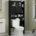 Vabches Over The Toilet Storage Cabinet, Bathroom Shelf Over Toilet with Glass Doors and Adjustable Shelves, Black Freestanding Home Space Save Toilet Rack, for Restroom, Bathroom, Laundry