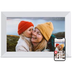 Digital Picture Frame, 10.1 inch Frameo Digital Frame WiFi, 1280 * 800 IPS HD Touchscreen, 32GB Storage, Instant Share Pictures Video, Smart Photo Frame Electronic, Gifts for Mom, House Warming (White Stripes)