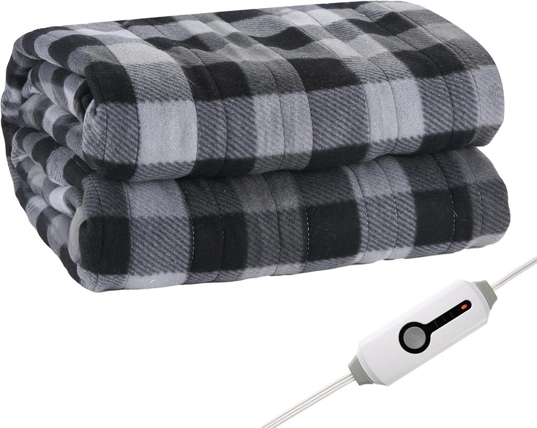 Electric Heated Blanket Full Size 72"x84",Fast Heating, Soft Fleece for Bed & Sofa, 10 Hs Auto Off & 4 Heating Levels, Machine Washable, Gifts for Grandma & Family-Plaid Pattern, Dark Gray