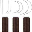 Hair Needle and Thread Set for Weaving, Hair Extension Tools Professional Sewing Threads and Needles Set, Brown Thread with 8pcs Needles for Sewing Hairs Weave Extension Making Wig